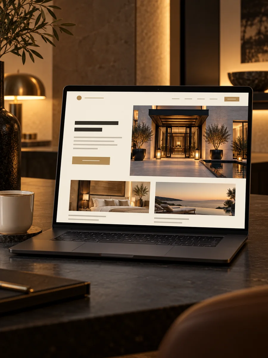 Landing page conceptual en un portátil dentro de un estudio